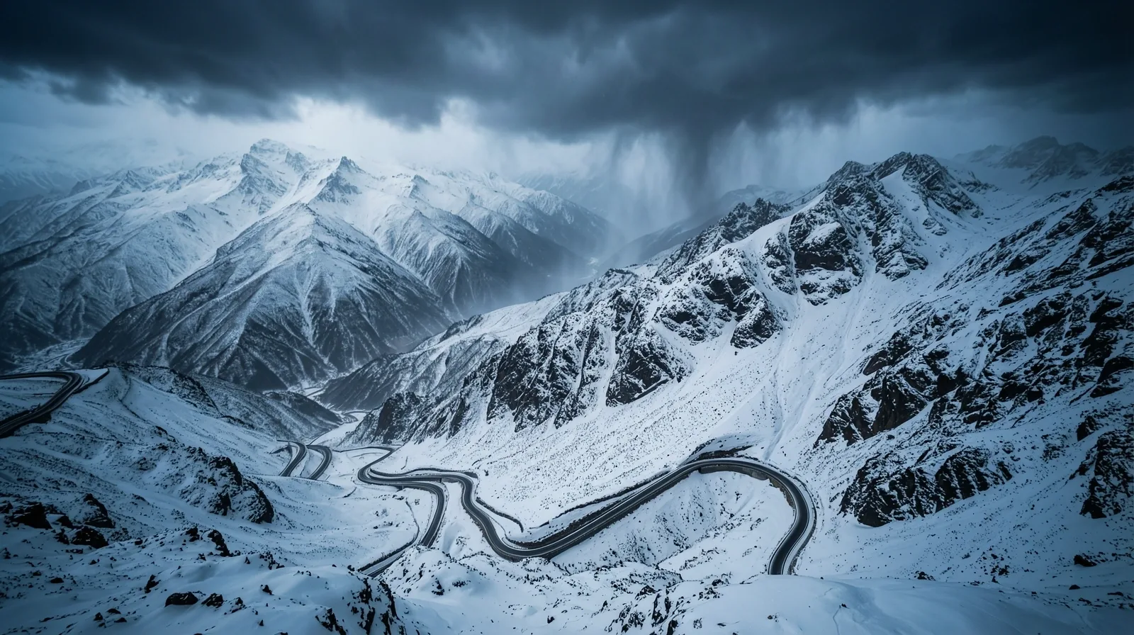 Cordillera de los Andes bajo temporal de nieve